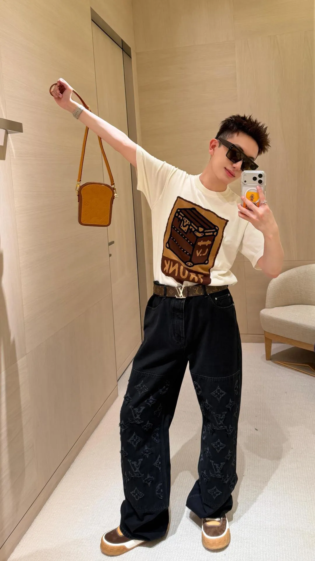Louis Vuitton/Louis Vuitton 24ss Fei Dong treasure chest jacquard knitted short sleeves